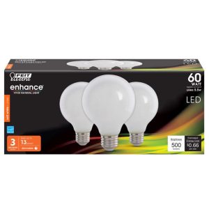 Feit Electric Enhance G25 E26 (Medium) Filament LED Bulb Soft White 60 Watt Equivalence 3 pk
