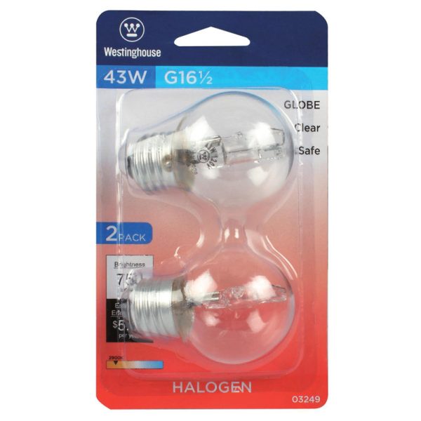Westinghouse 43 W G16.5 Decorative Halogen Bulb 750 lm Warm White 2 pk