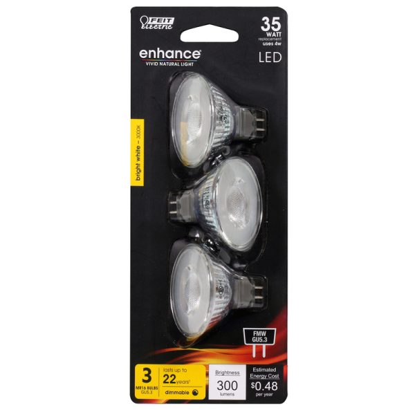 Feit Electric Enhance MR16 GU5.3 LED Bulb Bright White 35 Watt Equivalence 3 pk