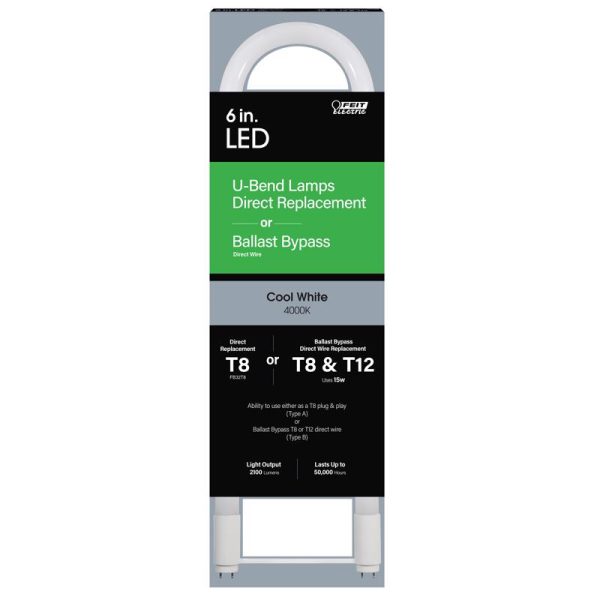 Feit Electric Plug & Play T8 and T12 Cool White 6 in. G13 U-Bend LED Linear Lamp 32 Watt Equivalence