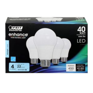 Feit Electric Enhance A19 E26 (Medium) LED Bulb Daylight 40 Watt Equivalence 4 pk