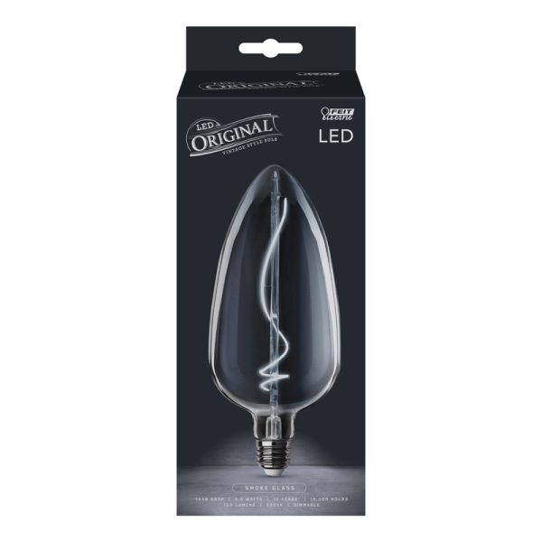 Feit Electric Tear Drop E26 (Medium) Filament LED Bulb Smoke Daylight 60 Watt Equivalence 1 pk