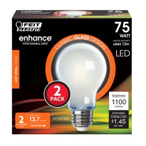 Feit Electric A19 E26 (Medium) Filament LED Bulb Soft White 75 Watt Equivalence 2 pk