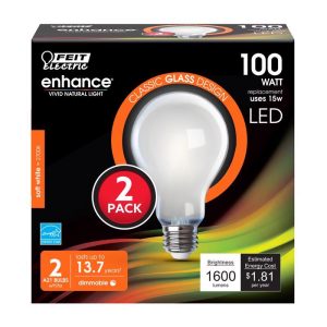Feit Electric A21 E26 (Medium) Filament LED Bulb Soft White 100 Watt Equivalence 2 pk