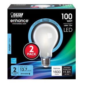 Feit Electric A21 E26 (Medium) Filament LED Bulb Daylight 100 Watt Equivalence 2 pk