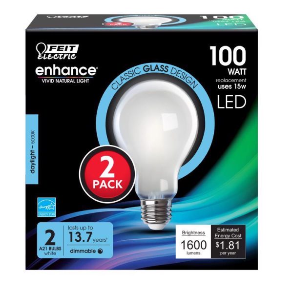 Feit Electric A21 E26 (Medium) Filament LED Bulb Daylight 100 Watt Equivalence 2 pk