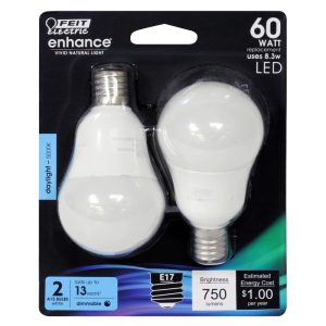 Feit Electric Enhance A15 E17 (Intermediate) LED Bulb Daylight 60 Watt Equivalence 2 pk