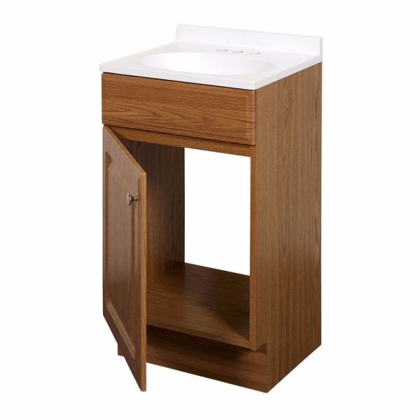 Zenith Products Single Oak Brown/White Vanity Combo 18 in. W X 16 in. D X 35 in. H