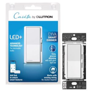 Lutron Caseta Diva White 150 W Smart Dimmer Switch 1 pk