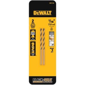 DeWalt Black & Gold 1/16 in. X 1.88 in. L High Speed Steel Drill Bit 2 pc