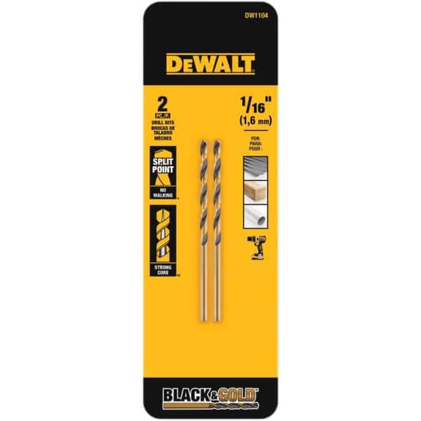 DeWalt Black & Gold 1/16 in. X 1.88 in. L High Speed Steel Drill Bit 2 pc
