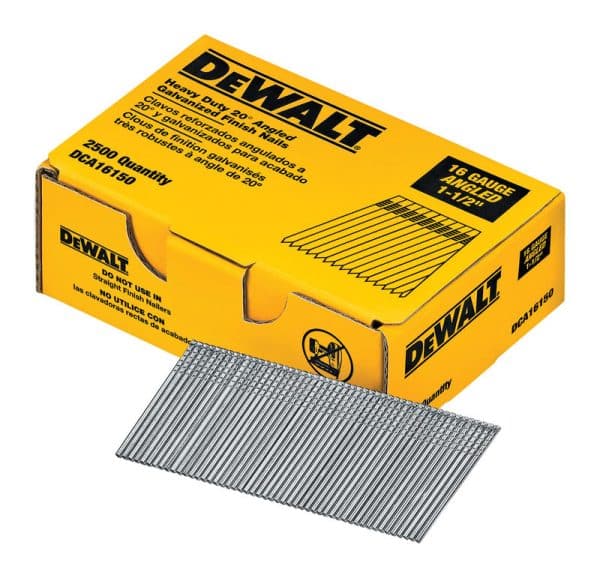 DEWALT 1-1/2 in. 16 Ga. Angled Strip Bright Finish Nails 20 deg 2,500 pk