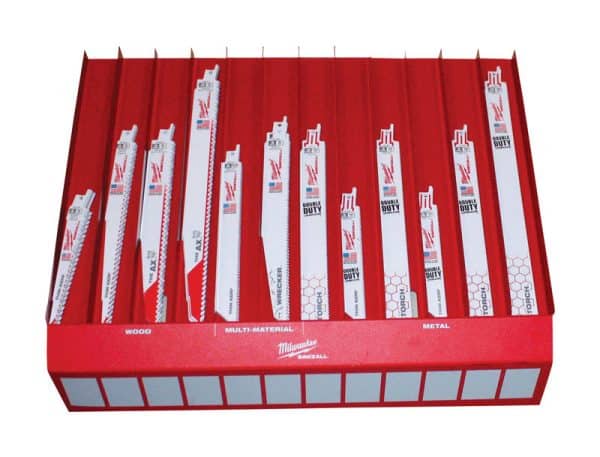 Milwaukee 4.32 in. H X 18.32 in. W X 0.01 in. L Red Bulk Sawzall Blade Display Bin Cardboard