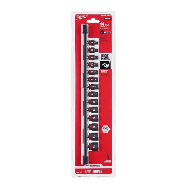 Milwaukee Shockwave 1/4 in. drive Metric 6 Point Standard Shallow Socket Set 14 pc