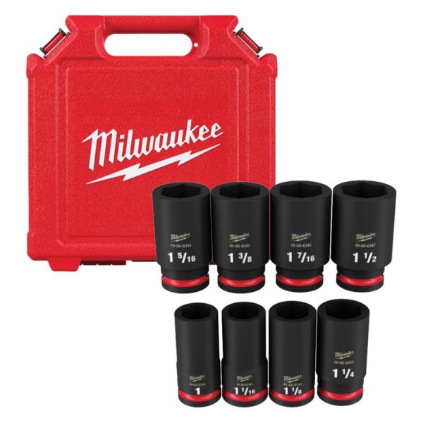 Milwaukee Shockwave 1-3/8 in. X 3/4 in. drive SAE 6 Point Deep Impact Socket Set 8 pc